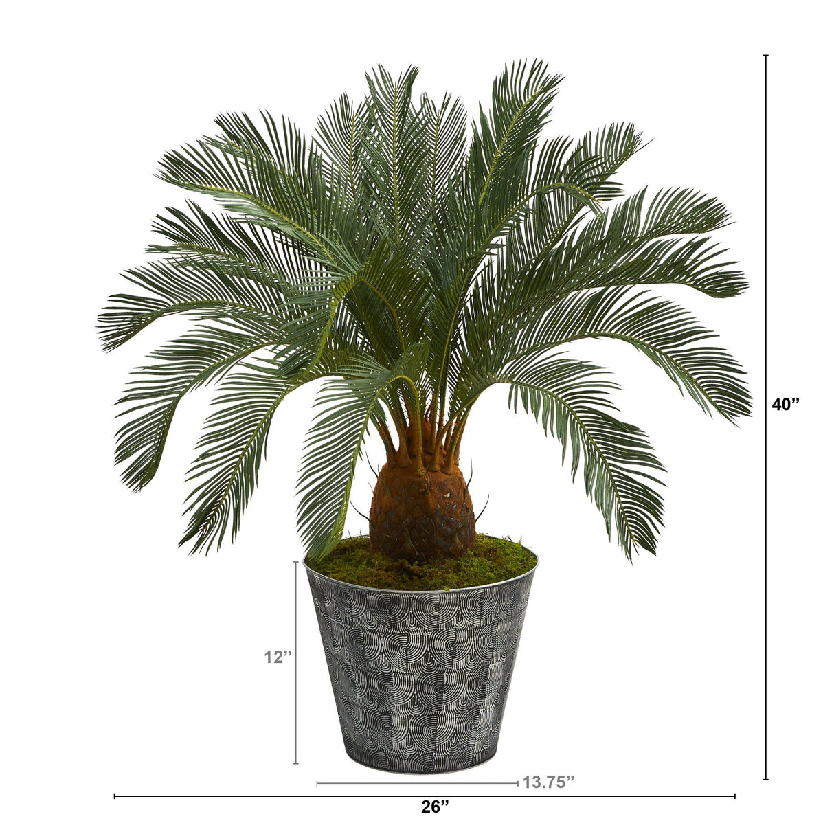 40” Cycas Artificial Tree in Black Embossed Tin Planter-Parc Decor