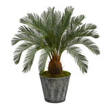 40” Cycas Artificial Tree in Black Embossed Tin Planter-Parc Decor