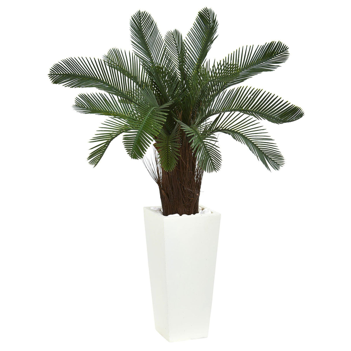 40” Cycas Artificial Tree in White Tower Planter(Indoor/Outdoor)-Parc Decor