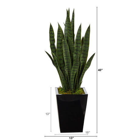 40” Sansevieria Artificial Plant in Black Metal Planter-Parc Decor