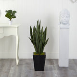 40” Sansevieria Artificial Plant in Black Metal Planter-Parc Decor
