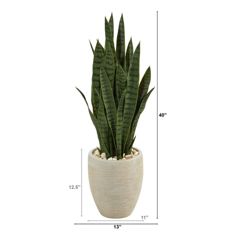40” Sansevieria Artificial Plant in Sand Colored Planter-Parc Decor