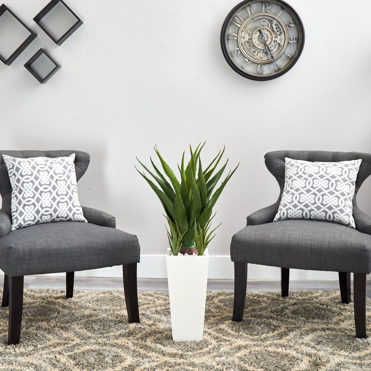 40” Spiky Agave Artificial Plant in White Planter-Parc Decor