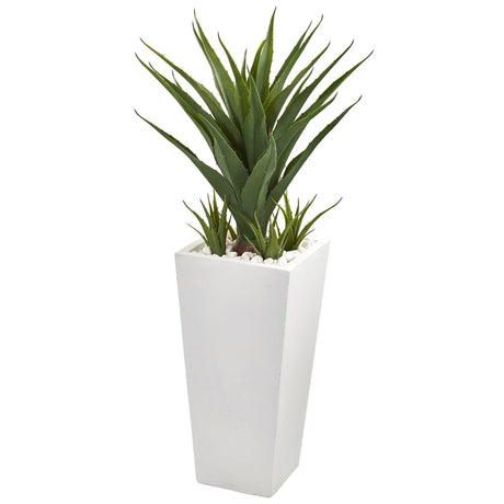 40” Spiky Agave Artificial Plant in White Planter-Parc Decor