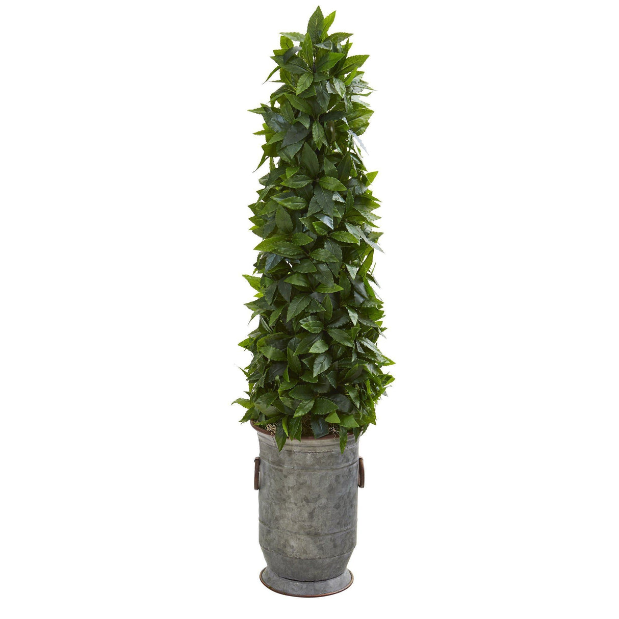 40” Sweet Bay Cone Topiary Artificial Tree in Vintage Metal Planter-Parc Decor