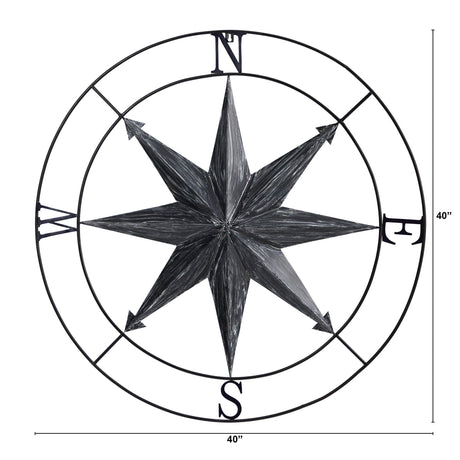 40” Washed Nautical Metal Compass Wall Art Decor-Parc Decor