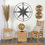 40” Washed Nautical Metal Compass Wall Art Decor-Parc Decor