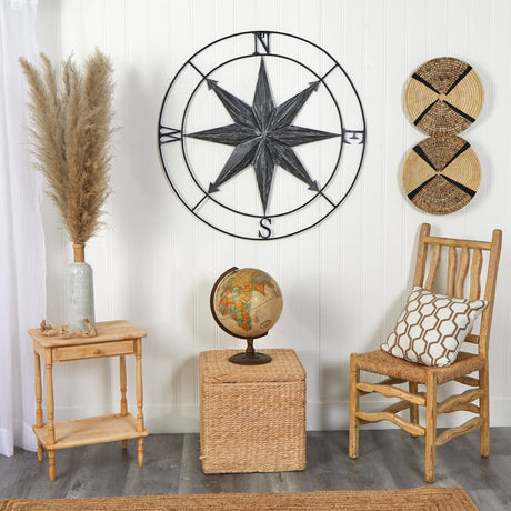 40” Washed Nautical Metal Compass Wall Art Decor-Parc Decor