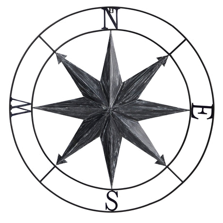 40” Washed Nautical Metal Compass Wall Art Decor-Parc Decor