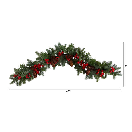 40” Pines, Red Berries and Pinecones Artificial Christmas Garland-Garland-Parc Decor