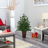 40” Yukon Mixed Pine Artificial Christmas Tree with 213 Bendable Branches in Bronze Metal Planter-Christmas Tree-Parc Decor