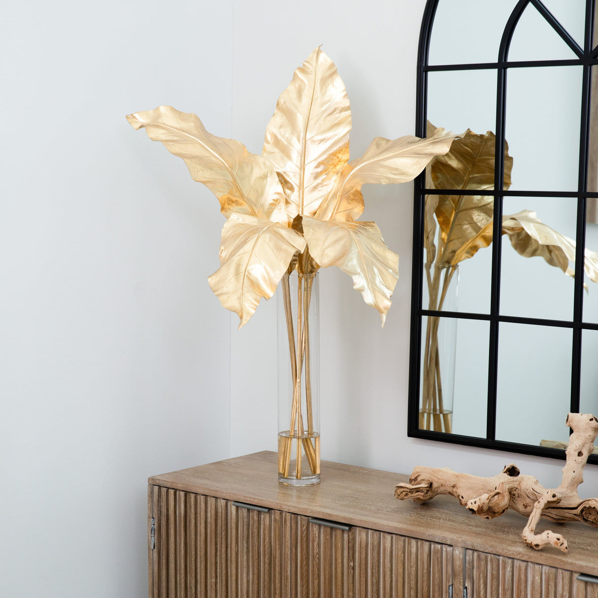 41” Artificial Golden Palm Foliage in Glass Vase-Arrangement-Parc Decor