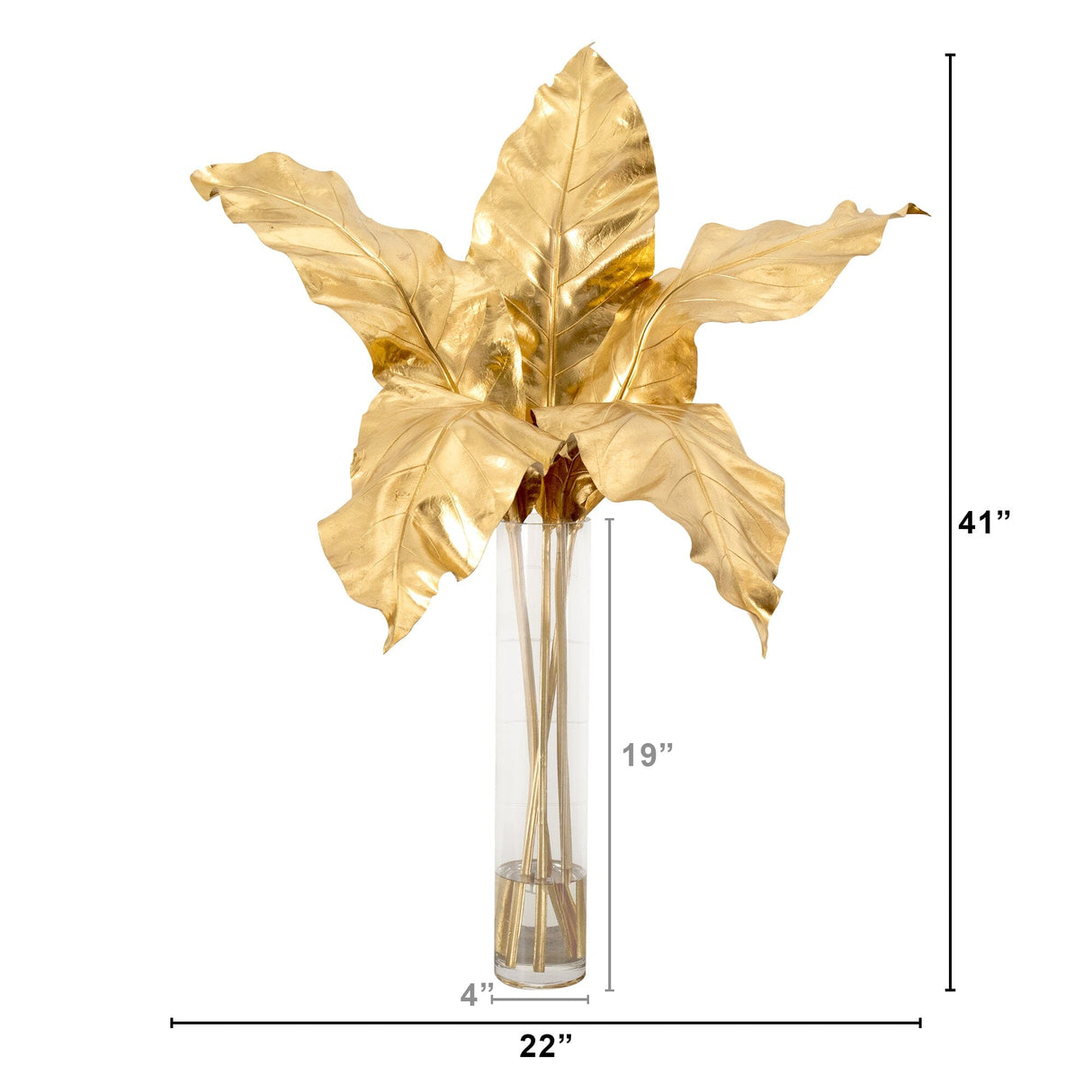 41” Artificial Golden Palm Foliage in Glass Vase-Arrangement-Parc Decor