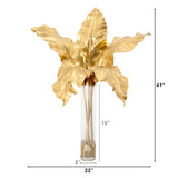 41” Artificial Golden Palm Foliage in Glass Vase-Arrangement-Parc Decor
