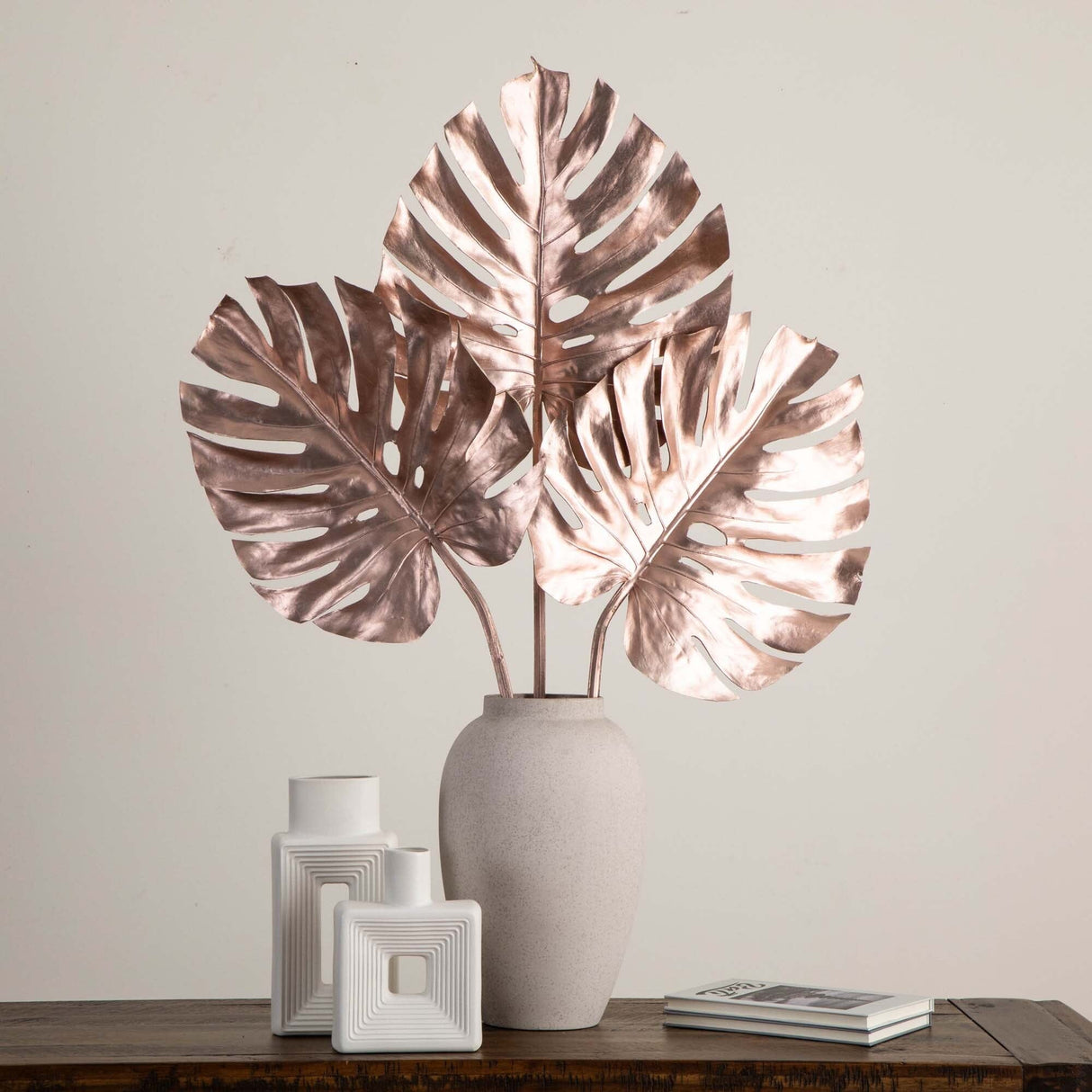 41" Artificial Rose Gold Monstera Stems - Set of 3-Stem-Parc Decor