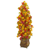 41” Autumn Maple Artificial Tree in Decorative Metal Planter-Tree-Parc Decor