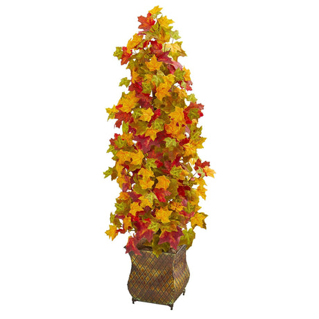 41” Autumn Maple Artificial Tree in Decorative Metal Planter-Tree-Parc Decor