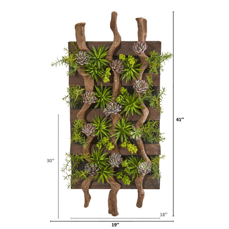 41” x 19” Mixed Succulent Artificial Living Wall-Parc Decor