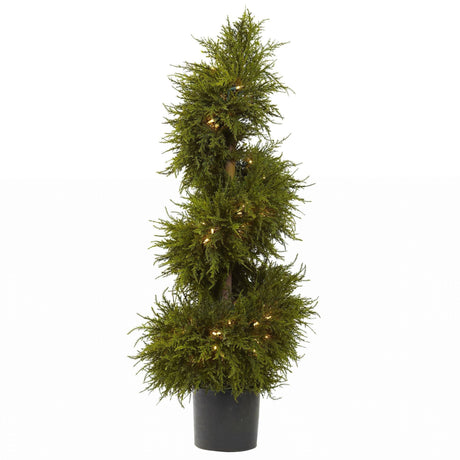 43” Cedar Spiral Topiary w/Lights-Parc Decor