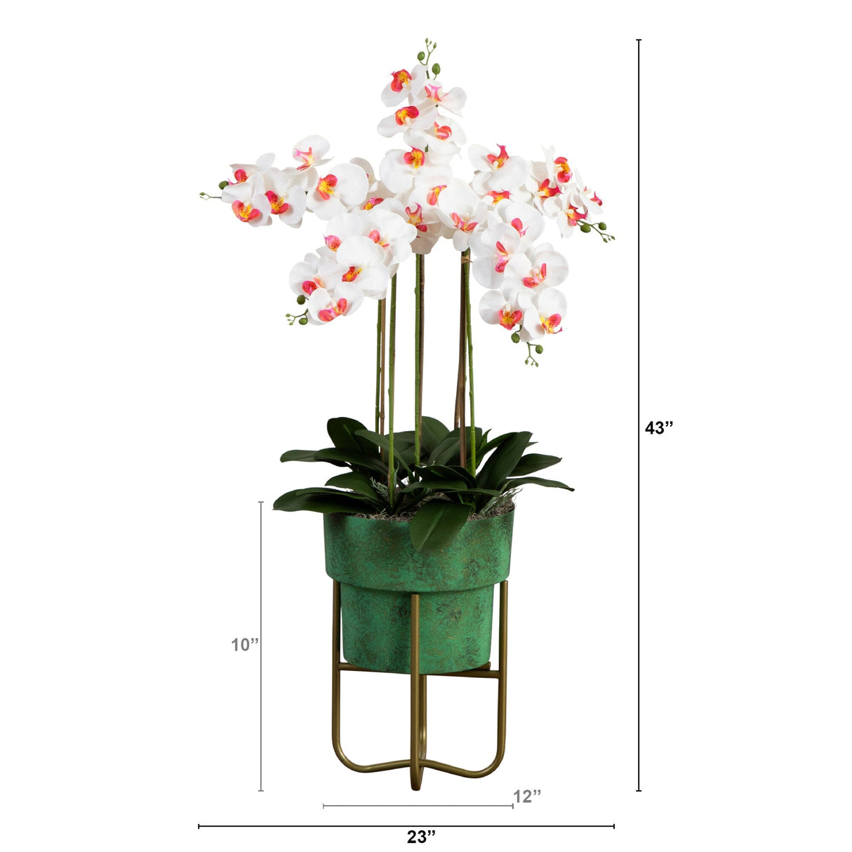 43” Artificial Orchid Arrangement in Patina Metal Planter with Stand-Arrangement-Parc Decor