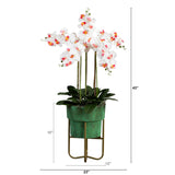 43” Artificial Orchid Arrangement in Patina Metal Planter with Stand-Arrangement-Parc Decor
