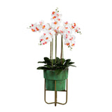43” Artificial Orchid Arrangement in Patina Metal Planter with Stand-Arrangement-Parc Decor