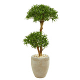 44” Bonsai Styled Podocarpus Artificial Tree in Sand Colored Planter-Parc Decor