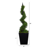 44” Cypress Spiral Topiary Artificial Tree in Black Metal Planter-Parc Decor