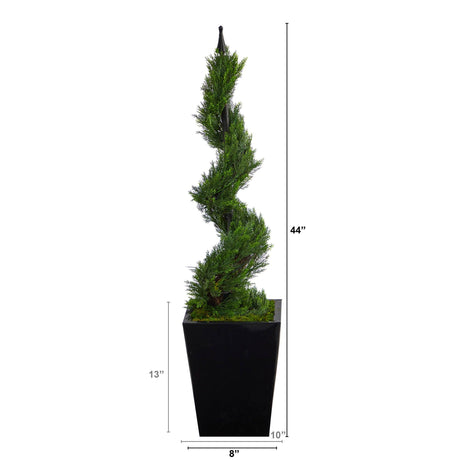 44” Cypress Spiral Topiary Artificial Tree in Black Metal Planter-Parc Decor