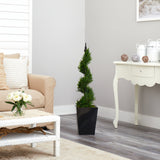 44” Cypress Spiral Topiary Artificial Tree in Black Metal Planter-Parc Decor