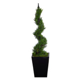 44” Cypress Spiral Topiary Artificial Tree in Black Metal Planter-Parc Decor