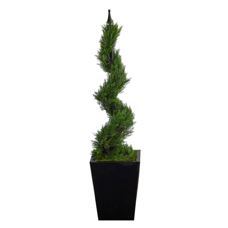 44” Cypress Spiral Topiary Artificial Tree in Black Metal Planter-Parc Decor