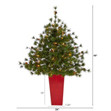 44” Colorado Mountain Pine Artificial Christmas Tree with 50 Clear Lights. 171 Bendable Branches and Pine Cones in Planter-Christmas Tree-Parc Decor