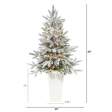 44” Flocked Manchester Spruce Artificial Christmas Tree with 50 Lights and 133 Bendable Branches in White Planter-Christmas Tree-Parc Decor