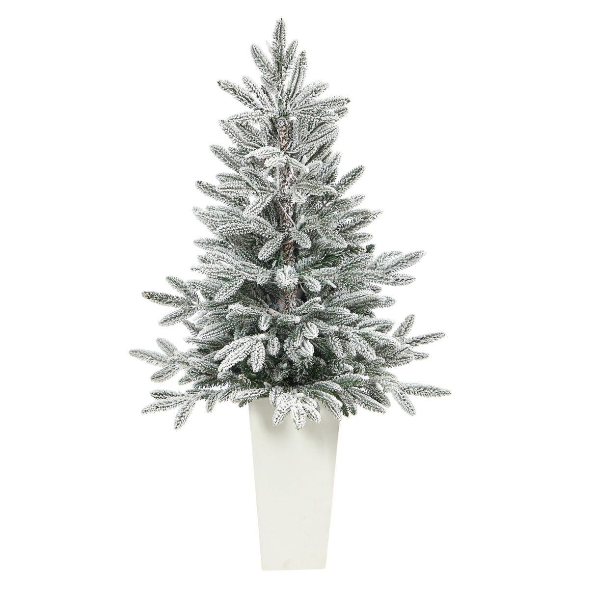 44” Flocked Manchester Spruce Artificial Christmas Tree with 50 Lights and 133 Bendable Branches in White Planter-Christmas Tree-Parc Decor