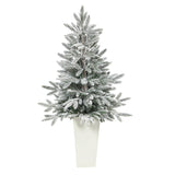 44” Flocked Manchester Spruce Artificial Christmas Tree with 50 Lights and 133 Bendable Branches in White Planter-Christmas Tree-Parc Decor