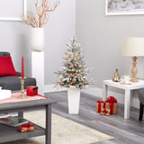 44” Flocked Manchester Spruce Artificial Christmas Tree with 50 Lights and 133 Bendable Branches in White Planter-Christmas Tree-Parc Decor