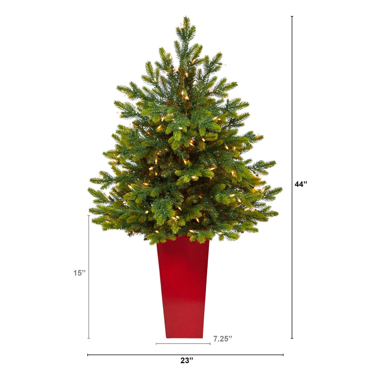 44” North Carolina Fir Artificial Christmas Tree with 150 Clear Lights and 563 Bendable Branches in Red Tower Planter-Christmas Tree-Parc Decor