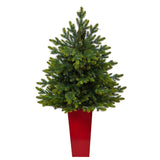 44” North Carolina Fir Artificial Christmas Tree with 150 Clear Lights and 563 Bendable Branches in Red Tower Planter-Christmas Tree-Parc Decor