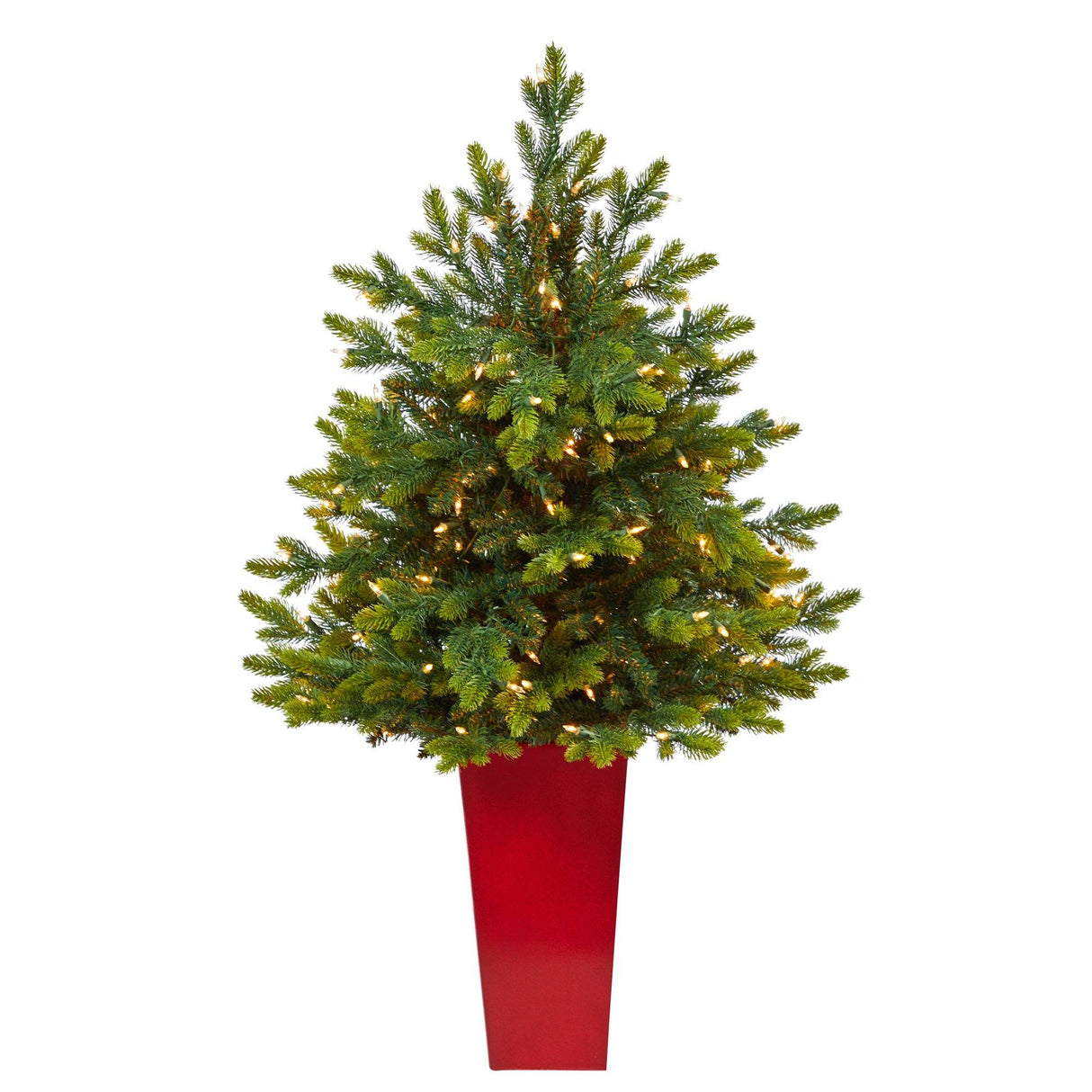 44” North Carolina Fir Artificial Christmas Tree with 150 Clear Lights and 563 Bendable Branches in Red Tower Planter-Christmas Tree-Parc Decor