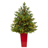 44” North Carolina Fir Artificial Christmas Tree with 150 Clear Lights and 563 Bendable Branches in Red Tower Planter-Christmas Tree-Parc Decor