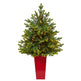 44” North Carolina Fir Artificial Christmas Tree with 150 Clear Lights and 563 Bendable Branches in Red Tower Planter-Christmas Tree-Parc Decor