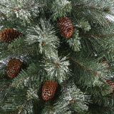 44” Snowed French Alps Mountain Pine Artificial Christmas Tree with 135 Bendable Branches and Pine Cones in Red Planter-Christmas Tree-Parc Decor