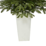 44” Snowed Grand Teton Fir Artificial Christmas Tree with 50 Clear Lights and 111 Bendable Branches in Red Planter-Christmas Tree-Parc Decor