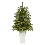 44” Snowed Grand Teton Fir Artificial Christmas Tree with 50 Clear Lights and 111 Bendable Branches in Red Planter-Christmas Tree-Parc Decor