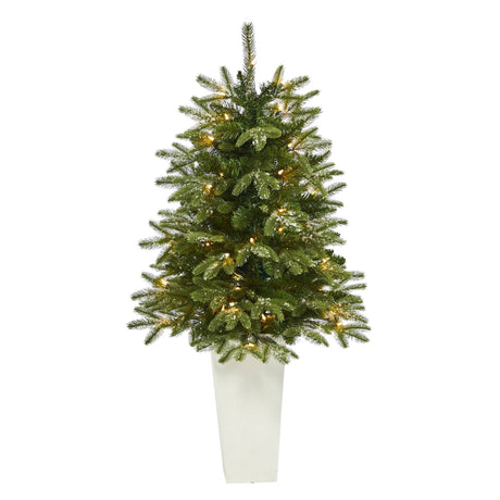 44” Snowed Grand Teton Fir Artificial Christmas Tree with 50 Clear Lights and 111 Bendable Branches in Red Planter-Christmas Tree-Parc Decor