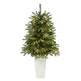 44” Snowed Grand Teton Fir Artificial Christmas Tree with 50 Clear Lights and 111 Bendable Branches in Red Planter-Christmas Tree-Parc Decor
