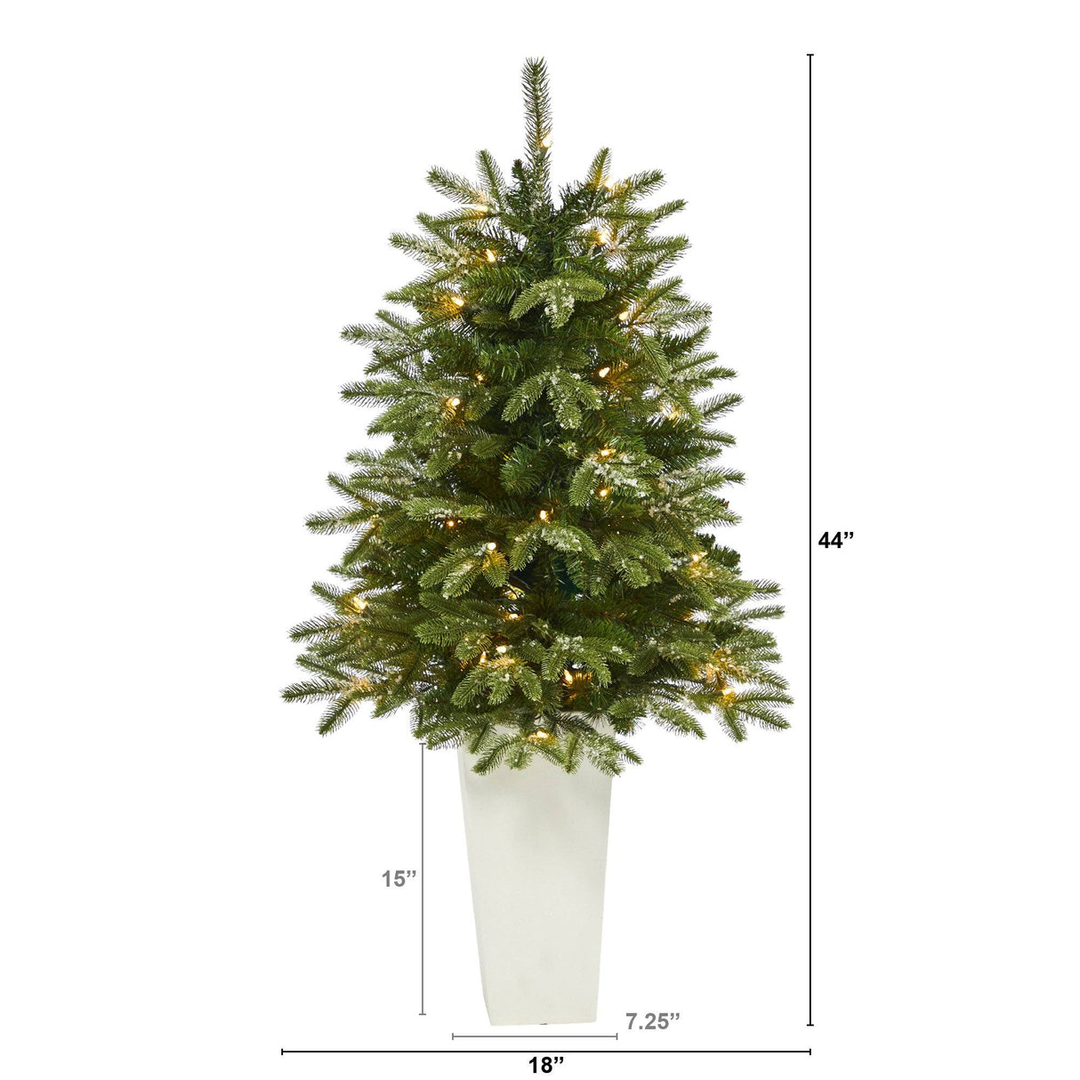 44” Snowed Grand Teton Fir Artificial Christmas Tree with 50 Clear Lights and 111 Bendable Branches in Red Planter-Christmas Tree-Parc Decor