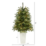 44” Snowed Grand Teton Fir Artificial Christmas Tree with 50 Clear Lights and 111 Bendable Branches in Red Planter-Christmas Tree-Parc Decor