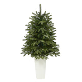 44” Snowed Grand Teton Fir Artificial Christmas Tree with 50 Clear Lights and 111 Bendable Branches in Red Planter-Christmas Tree-Parc Decor
